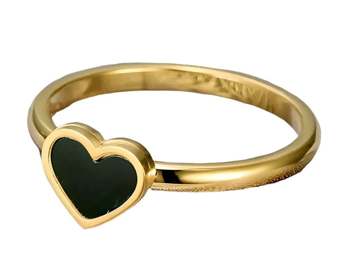 Black Heart Ring - Gold Plated