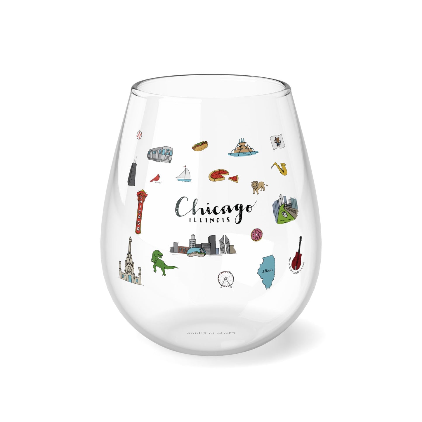 Chicago Clipart Stemless Wine Glass