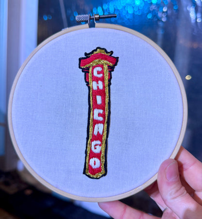 Chicago Doodle Sign - Hand Embroidered