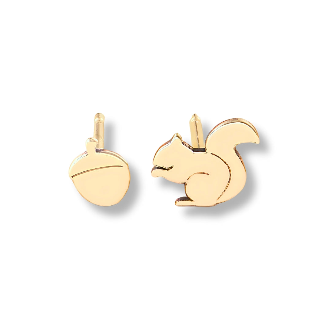 Squirrel & Acorn Studs - Gold Filled