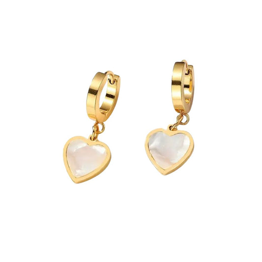 Heart Shaped Pearl Earrings - Gold Plated