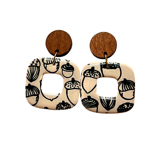 Acorn Print Geometric Fall Earrings